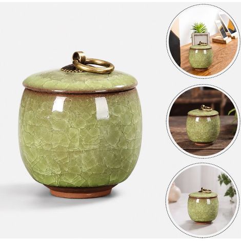 Urne funéraire en céramique - Mini urne en céramique - Motif Ljskraak - 70 ml - Urne funéraire pour personnes et animaux de compagnie - Verte (1/5)