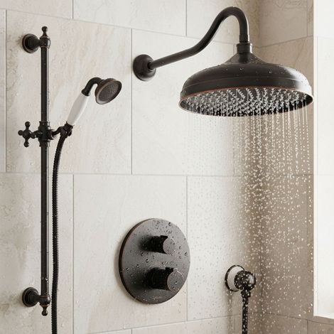 Système de douche Nostalgie Noir avec thermostat et douche pluie PaulGurkes (1/5)