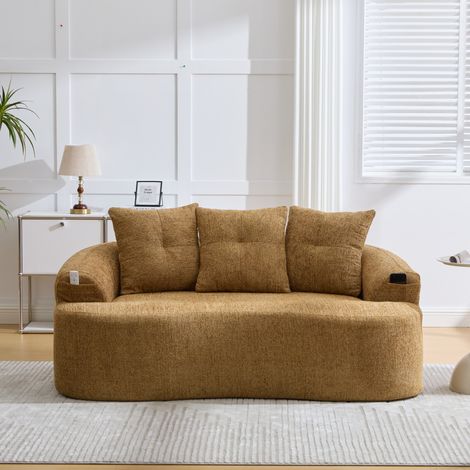 Divano 2 posti in chenille senape 164 cm compatto OKMYHOME (1/5)