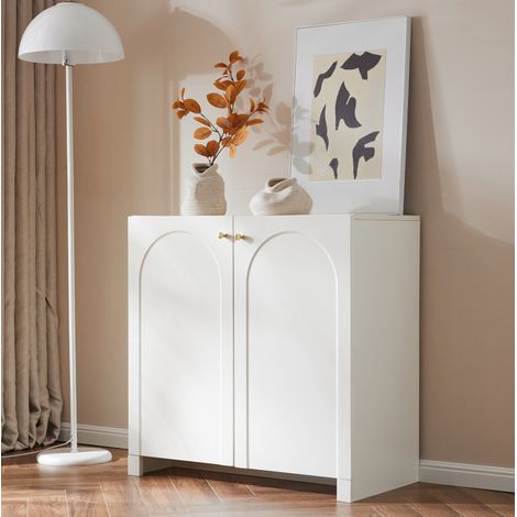 Buffet 80x40x80 cm en panneaux de bois blanc, avec rangement, style moderne pour salon FloraGrace (1/5)