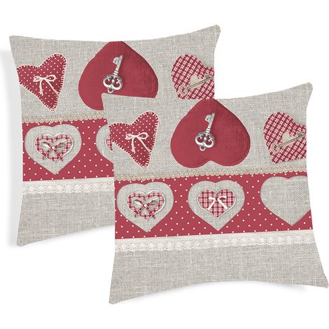 Coppia Cuscini Arredo Imbottiti 40x40 Disegno Chiave D'amore Colore Rosso