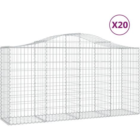 Paniers à gabions clôture cage mur de soutènement arqués 20 pcs 200 x 50 x 100/120 cm fer galvanisé Argent