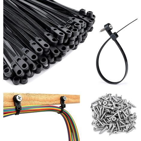 100 pcs Colliers serrage Noirs 200x5mm, avec 100 Vis M4x18 (1/5)