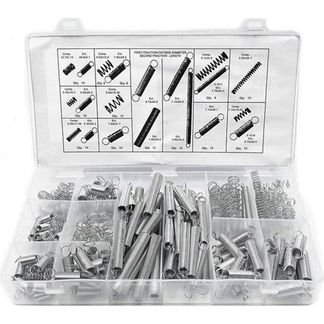 Compression and Extension Spring Assortment, Metal Steel Spring Assortment Hardware Kit, Assorted Springs with Storage Box, Tension Pressure Springs, 200 Pcs/Box