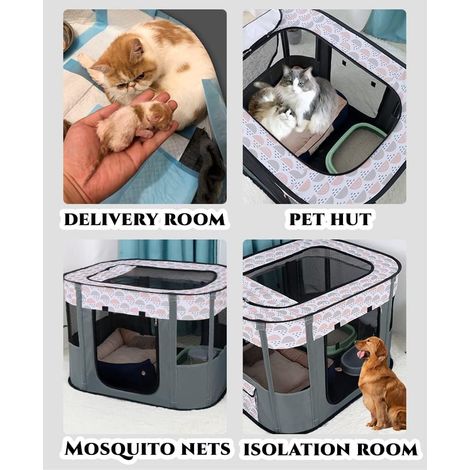 Clôture portative pour animaux de compagnie parc pour animaux de compagnie pliable salle de livraison nid de chat maison de chiot chenil fermé tente pour animaux de compagnie gris (L/9070cm) 1pc (1/4)