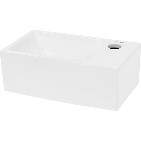 ECD Germany Lavabo da Appoggio in Ceramica Bianco Rettangolare 350 x 205 x 125 mm Lavello Design Moderno da Appoggio Lavandino Rettangolare Lavamano Sanitari per Bagno Montaggio del Rubinetto a Destra (1/5)