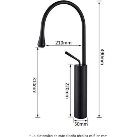 Grifo monomando lavabo alto giratorio CALGARY 48 negro mate (1/3)