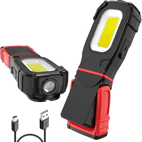 Lampe de travail LED, lampe de poche, lampe de travail 360° pivotante avec 3 modes d'éclairage, lampe d'atelier LED avec base magnétique et crochet, lampe d'inspection COB pour réparation (1/5)