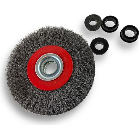 Brosse circulaire ACIER Ø 125 mm Epaisseur 2 rangs Fil souple 0.20 mm ondulé Alésage 16 mm Touret meuleuse affûteuse ponceuse Brossage décapage polissage dérouillage Kibros 234127AV (1/5)