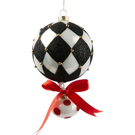 Palline per albero di Natale colore nero e bianco con scacchi decorazione natalizia da Ø 10 cm (1/2)
