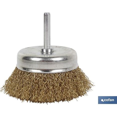 COFAN cepillo copa ondulado 6xø100 a.latonado 0.3mm , Cepillo Alambre Copa Ondulado Acero Latonado 0.3 mm diámetro del pelo. 4.500 rpm