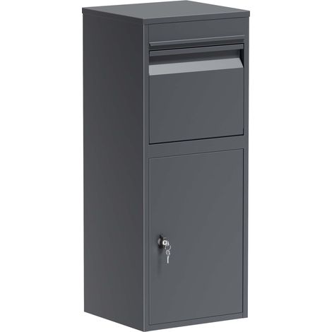 Wiltec Buzón de paquetería gris 410 x 220 x 1020 mm de acero con recubrimiento en polvo y cerradura, para la recepción de paquetes y correo en casa entrega de envíos, correo y cartas