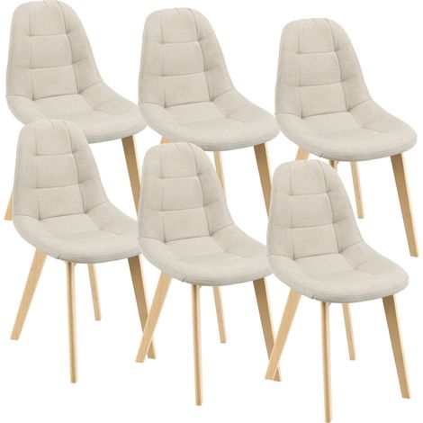 Set di 6 Sedie Imbottite per Sala di Pranzo/Attesa/Salotto/Studio - 6 Sedie in Stile Trapuntato - Rivestimento in Tessuto, Gambe in Legno di Faggio - Beige (1/5)