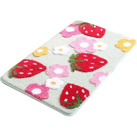 Tapis de salle de bain en microfibre douce et antidérapant Motif fleur de fraise Lavable en machine (1/4)