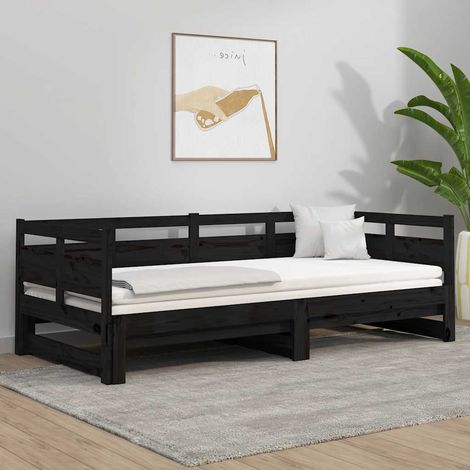 Lit gigogne canapé-lit 2 places en pin massif noir 90 x 190 cm - PANGIVO (1/5)