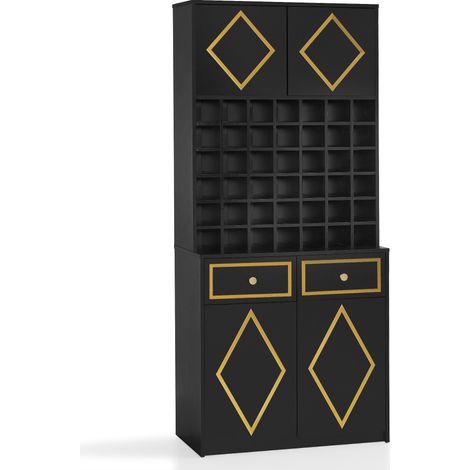 BarberPub Handtuchschrank mit 2 Schubladen, 42 Offenen Fächern & 4 Schränken, Badezimmerschrank Schwarz, Hochschrank Aufbewahrungsschrank Holz für Friseursalon, Schönheitssalon 40x80x180 cm, R6194
