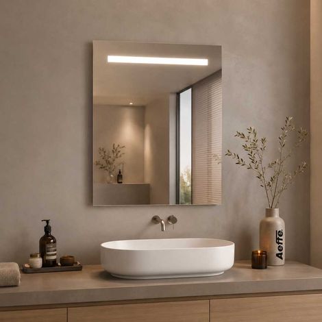 SPECCHIO RETTANGOLARE FILO LUCIDO CON FASCIA A LED SUPERIORE L.120 x H.70 cm