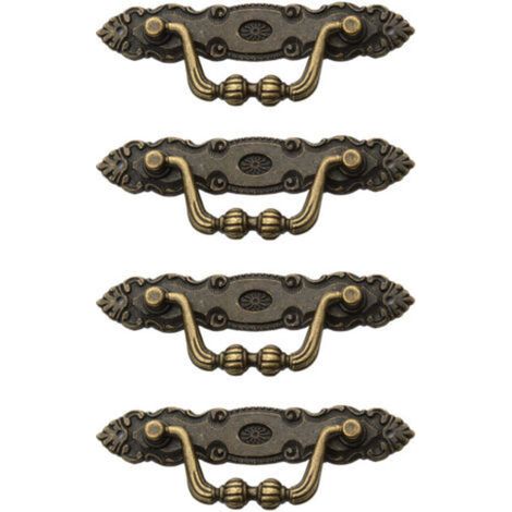 Set of 4 Vintage Classic Bronze Zinc Alloy Drawer Pulls with 8 M2 Screws for Furniture