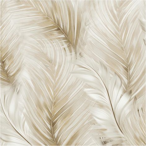 Feather Leaf Wallpaper Gold White Cream Lipsy London Palm Tropical Feature Wall (1/4)