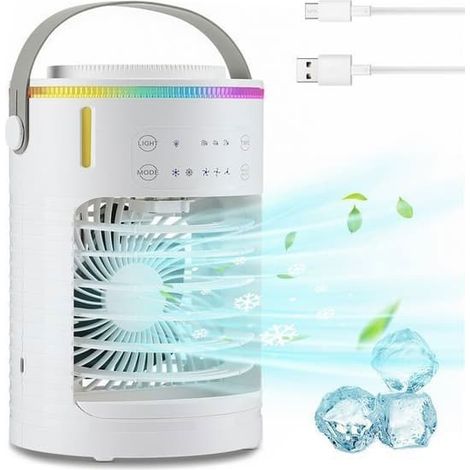 SABIR-(Blanc) Mini climatiseur portable silencieux, ventilateur et rafraîchisseur d'air, climatiseur mobile USB 600 ml, 3 vitesses de ventilation (1/5)
