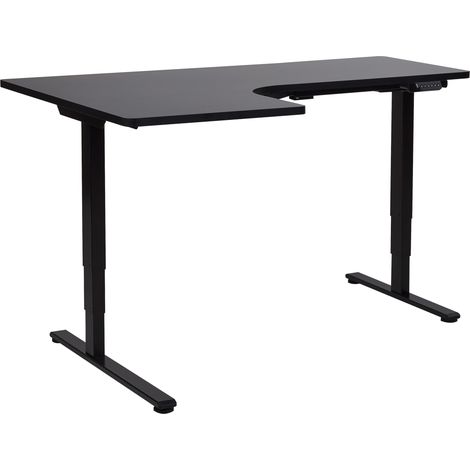 Escritorio esquinero regulable eléctrico forma de L 160 x 59 cm izquierdo tablero negro base negra Destines