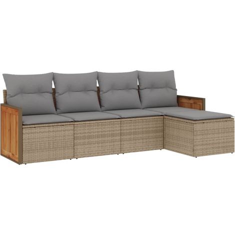 vidaXL Set Divano da Giardino 5 pz con Cuscini Beige in Polyrattan (1/5)