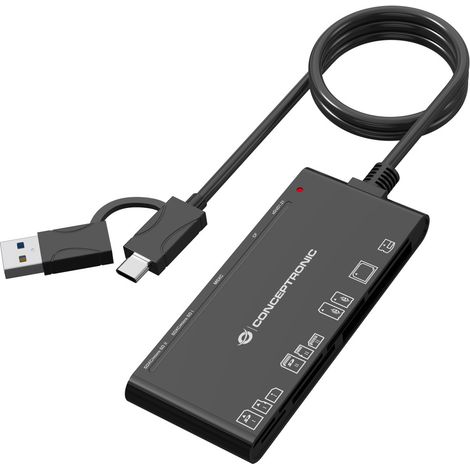 Conceptronic BIAN10B Lector de tarjetas USB 3.2 Gen 1 Tipo-A/Tipo-C 7 ranuras, Negro (1/5)