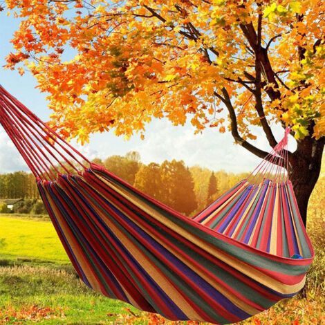 Hamac, Toile 190 x 80 cm Longueur Totale 190cm Charge 100KG, Hamacs Extérieur Confortable Hamac de Voyage rayé Rouge, hamac Parfait pour l'extérieur, Camping, Balcon, Jardin, Plage (1/5)