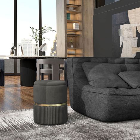 Pouf de rangement pour le salon - 36x36x44 cm - pouf de rangement en tissu effet velours 120 kg max - le couloir et la chambre - gris