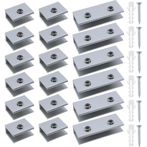 18pcs Pinces de Fixation en Verre Simple et Double Trou avec Vis Support d'étagère en Verre en Alliage d'aluminium Pince en Verre Solide Accessoires pour la Maison 6mm-8mm (1/5)