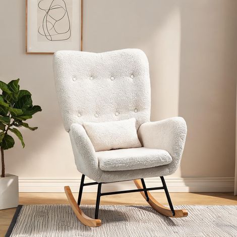 Fauteuil coloris blanc crème en teddystoff 92 x 69 x 100 cm (1/5)