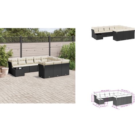 11-tlg. Garten-Sofagarnitur mit Kissen Schwarz Poly Rattan - Gartenmöbel - Esszimmergarnituren - Outdoor Möbel - Rattan Sofa - Lounge Set (1/3)