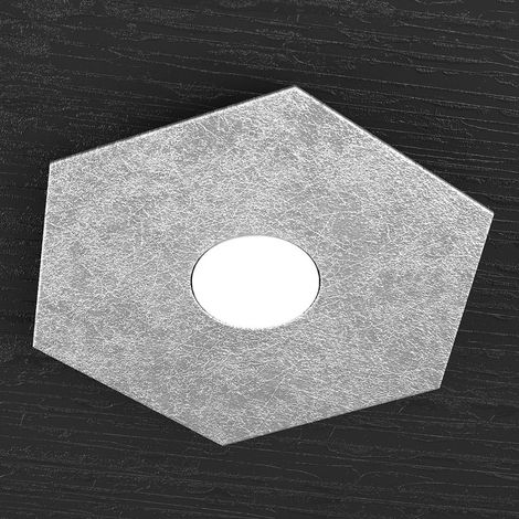 Plafoniera Industrial-Minimal Hexagon Metallo Foglia Argento 1 Luce Led 12W
