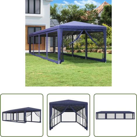 Außenzelt -  Partyzelt mit 10 Mesh-Seitenwänden Blau 3x12 m HDPE (1/5)