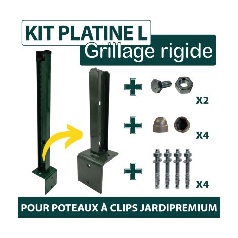 Kit Platine en L Poteau à Clips Acier Vert - JARDIPREMIUM