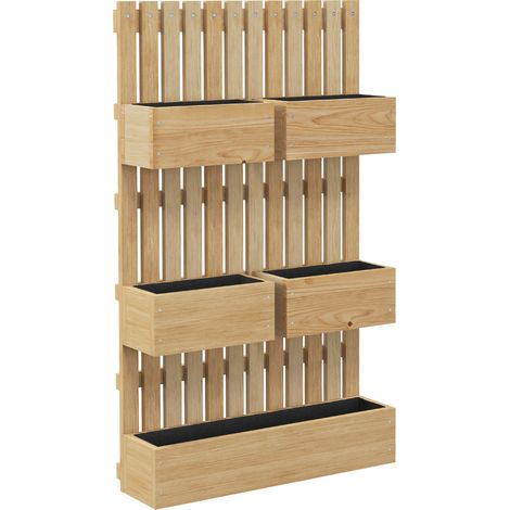 Jardinière murale potager 5 bacs treillis bois massif amovibles 60x16x100 cm (1/5)