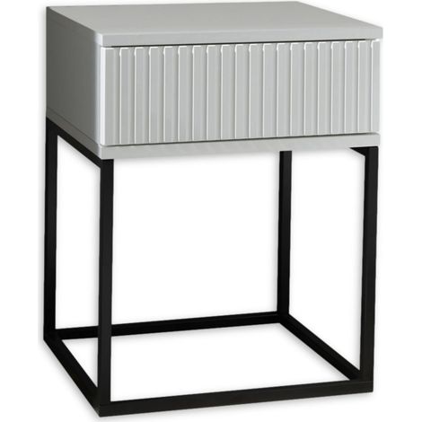 Table de Chevet Moderne avec tiroir et Structure en métal Noir Blanc, Bois d'ingénierie, 40 x 52 x 38,5 cm (1/5)