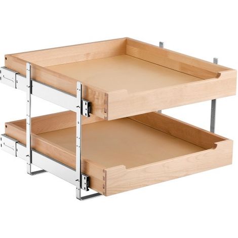 ausziehbarer 2-stufiger Schrank-Organizer Schrankschublade Regal (393 x 533 x 76 mm) mit sanftem Schließmechanismus, Holz-Schiebeschublade Unter- und Seitenmontage, für Küche Badezimmer (1/5)