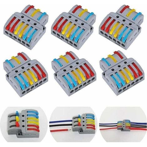 6 pieces borne,domino electrique, connecteur electrique, sucre electrique, connecteur electrique rapide, borne de connexion électrique,connecteurs electriques rapide avec levier (1/4)