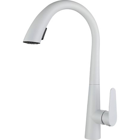 Rubinetto Cucina con Doccetta Estraibile, Rubinetto Lavello Cucina Bianco a 360°, 2 Modalità Dell'Acqua, Freddo e Caldo Disponibile