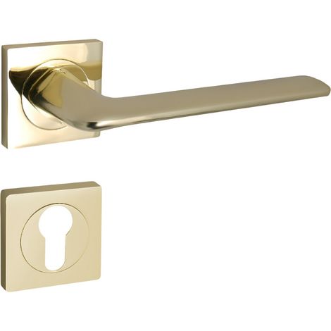 domino Türgriff Drückergarnitur PZ - Profilzylinder Set quadratische Rosette Türklinke für Zimmertür, Bürotür, Kellertür & Innentür Türbeschläge aus Aluminium  Messing Gold K ROMBO-QR M1 (1/5)