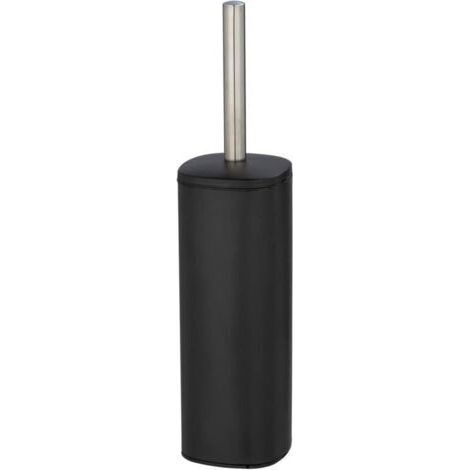 Ensemble WC sur pied Alassio, porte-brosse fermé avec brosse WC, tête de brosse remplaçable de Ø 8,5 cm en noir, en acier inox satiné, 9,3 x 39,2 x 9,3 cm, noir mat