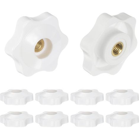 10pcs Star Knobs M5 Female Thread 32mm Plastic Head Screw-on Brass Clamping Handles with Through Hole, Threaded Hand Knobs, White (1/5)