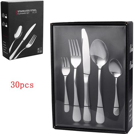 (Ensemble de 30 pièces - argent) Ensemble de couverts en acier inoxydable, couverts de style occidental, couteaux, fourchettes et cuillères