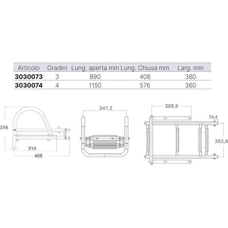 Escalera plegable oem-marine 4 peldaños acero inoxidable plegable asas integradas (1/3)