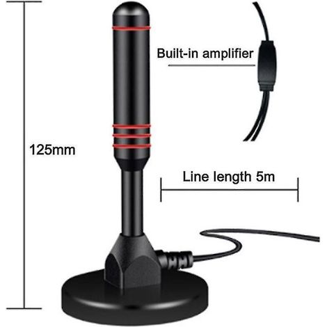 Antenne TV HD numérique – Réception 360° – Compatible TV intelligents – Base magnétique et câble coaxial inclus – Installation intérieure/extérieure