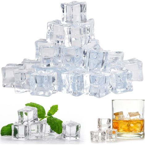 25 cubitos de hielo artificiales de acrílico, 30 mm, de plástico reutilizables, cuadrados transparentes, ideales para fotografía y decoración de bodas.