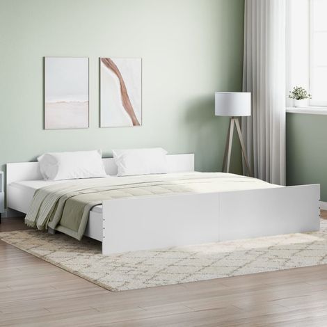 Lit double，Lit adulte，Cadre de lit avec tête de lit et pied de lit blanc 180x200 cm257889 CFW100364 (1/5)