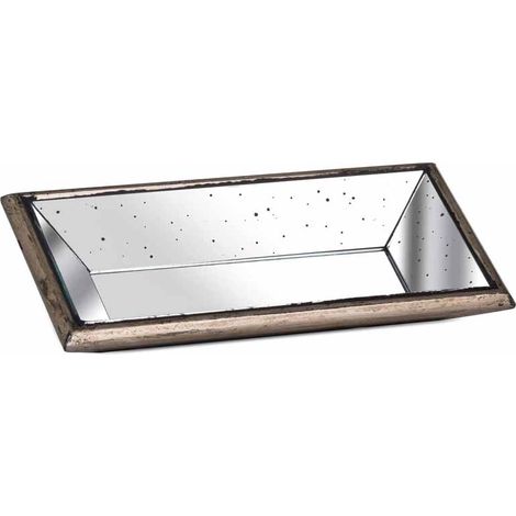 Astor Distressed Mirrored Display Tray with Wooden Detailing - Glass - L32 x W16 x H5 cm - Brown/Gold