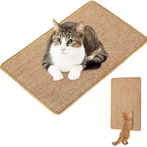 Tapis griffoir pour chat, tapis pour chat en sisal naturel, poteaux griffoirs horizontaux et verticaux antidérapants, pour murs et coins, protège meubles et canapés, marron clair (80 x 40 cm) (1/5)